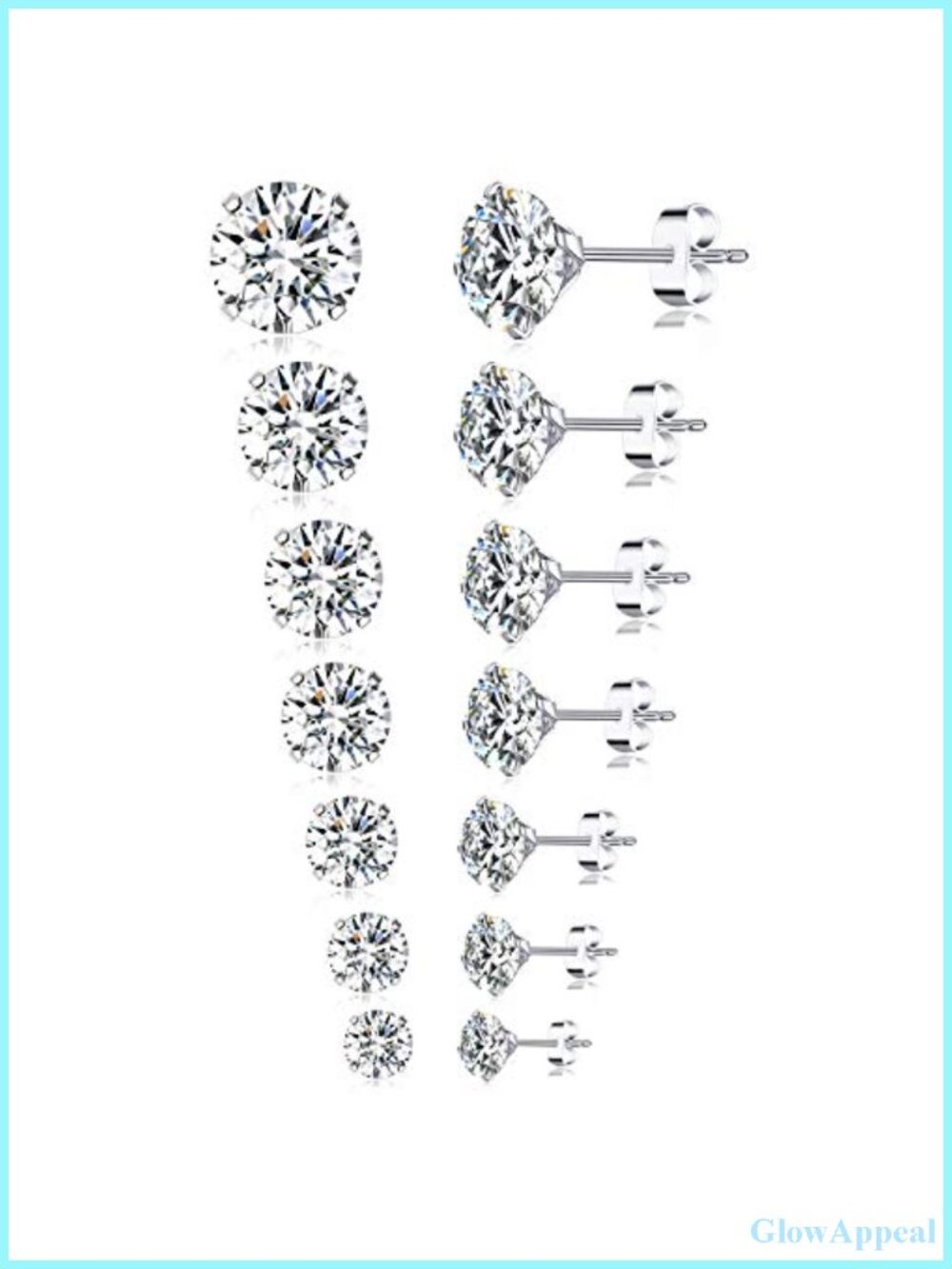 Stainless Steel Stud Earrings 7 Pairs Cubic Zirconia Barbell Set Women Men